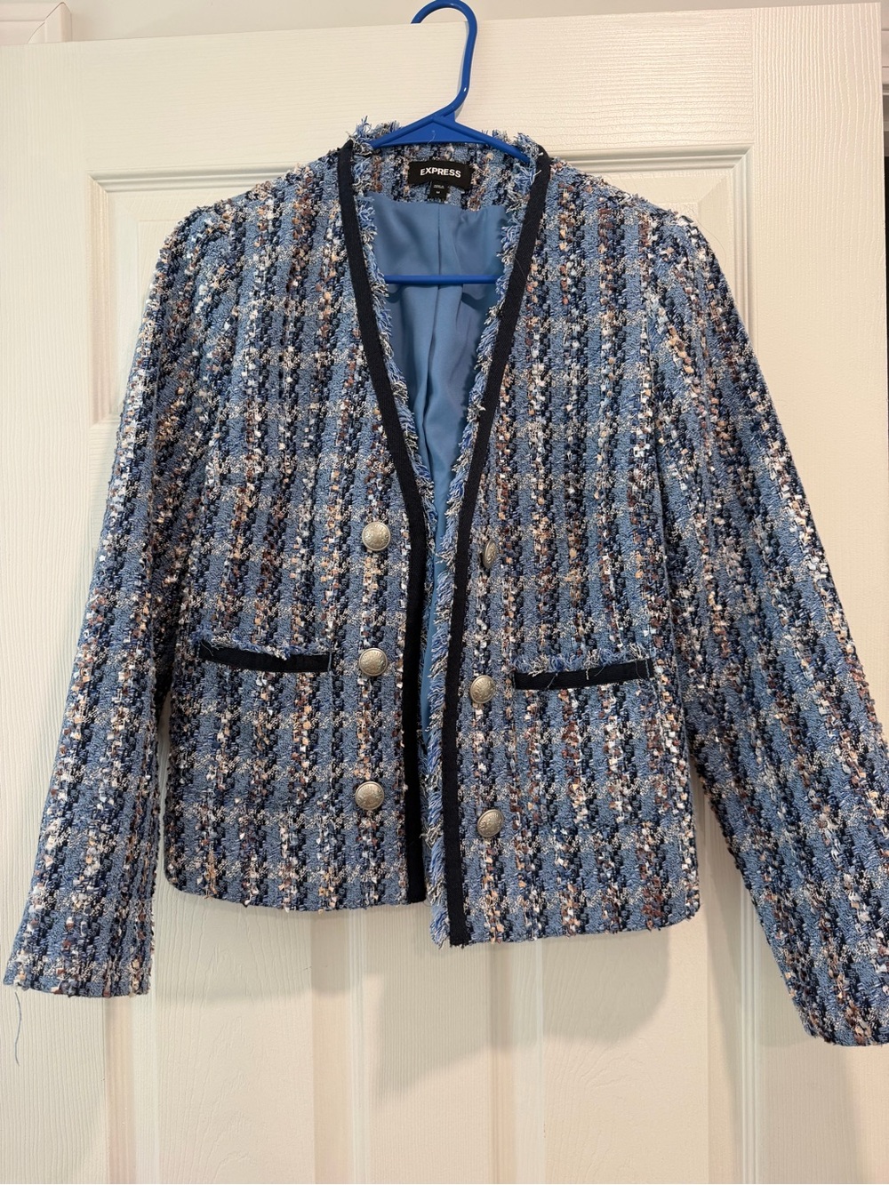 Express Women's Blue Tweed Button-Front Jacket:  Barely Worn